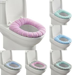 Peluş Koltuklar toptan satış-9 Renk Banyo Depolama Closestool Tuvalet Isıtıcı Koltuk Örtüsü Yumuşak Pad Yastık Kış Sıcak Mat Yıkanabilir Ev Peluş