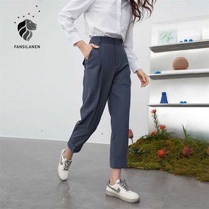 FANSILANEN Office Lady High Waist Casual Suit Pants Women Pleated Loose Female Spring Summer Korean Style Cropped Trousers 211115