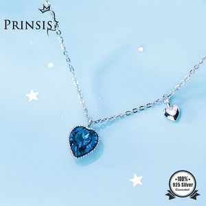 Prinsis Real 925 Sterling Silver Fashion Cute Romantic Blue Heart Pendant Halsband för Kvinnor Alla hjärtans dag Fin smycken DP026 Q0531