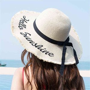 Cappello di paglia estivo da donna Cappello da spiaggia con protezione solare a tesa larga 2020 Cappelli da sole pieghevoli flosci regolabili per donna Donna G220301