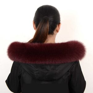 Qearlstar 2021 100% Natural Fox Fur Collar for Women Hood Wine Red Real Fur Scarf Winter Warm High-quality Coat Cap Collar Z119 H0923