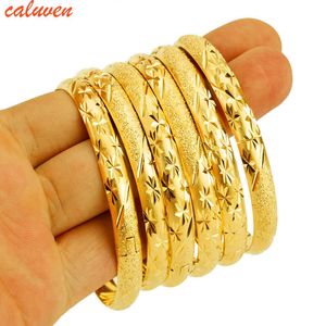 8mm 6 pcs / lote Dubai Gold Bangles para mulheres homens 24k cor pulseiras etíopes jóias africanas sauditas casamento noiva noiva 210713