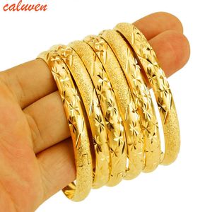 8mm 6pcs / lot Dubai Gold Bangles för kvinnor Män 24K Färg Etiopiska Armband Afrikanska Smycken Saudiarabiska Bröllop Brudgåva 210713