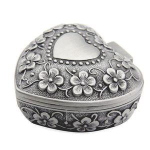 Wholesale antique jewelry box resale online - Classic Vintage Antique Heart Shape Jewelry Box Ring Small Trinket Storage Organizer Chest Christmas Gift Silver