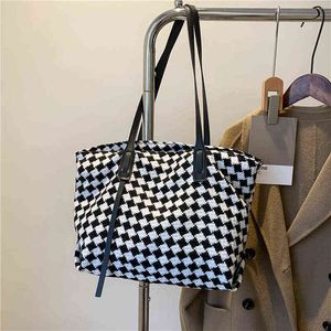 Shopping bag, women's checkered handbag, large capacity binding bag, women's ol handbag, shopping bag, new 220310