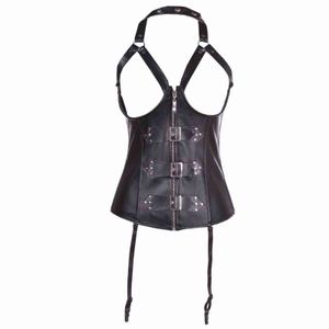 NXY SEXY SET Partihandel Sexig svart PVC Open Bust Corset Underbust Erotisk Vinyl Läderunderkläder Corselet Steampunk Top Bustier Plus Storlek S-XXL 1130