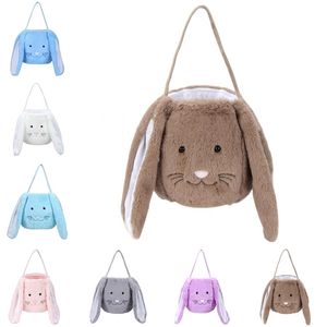 Long Ears Easter Rabbit Basket Festive Plush Easters Eggs Bucket Bunny Smile Face Candy Gift Bag Festival Party Handbag for Kids ZC901