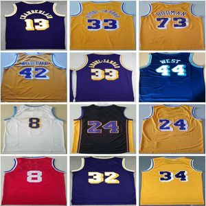 1998 Erkekler Vintage Basketbol Wilt Chamberlain Jersey 13 Dennis Rodman 73 Jerry West 44 Kareem Abdul Jabbar 33 Elgin Baylor 22 Dikişli Yüksek