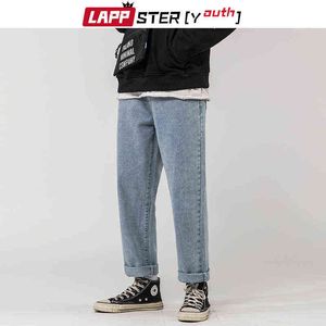 Lappster-ungdom koreanska blå jeans byxor män 2021 mens lös solid vintage straight denim byxor manliga koreanska mode grå jeans 5xl g0104