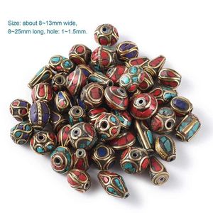 50pcs Retro Prayer Nepal Perle Fatti a mano Rosso Corallo Tibetano Branelli sciolti per gioielli Making fai da te Collane Bracciali 8 ~ 25x8 ~ 13mm F70 T200730