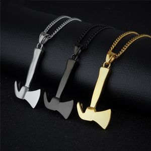 Stainless Steel Firefighter Fireman Fire Axe Metal Black Necklace Mens Hip Hop Jewelry Hammer Pendant Dropshipping