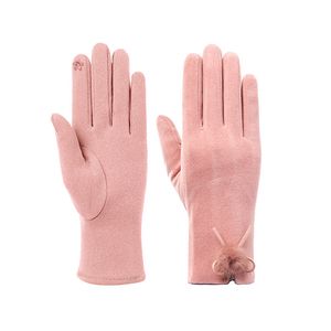 Vrouwen dikke bont bal warme handschoenen mode opening ontwerp winter outdoor sport rijden handschoenen volledige vinger touchscreen wanten