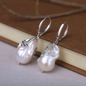 Orecchini pendenti con fiori in argento sterling 925 con perle d'acqua dolce forma irregolare barocca gioielli da donna di marca di lusso per la madre