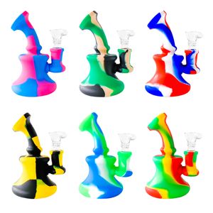 Portable Smoking Pipe 5.0inches Unbreakable Silicone Bongs Shisha Hookah Glass Bong with 14.4mm joint Oil Rigs Dab Rig for Wholesale