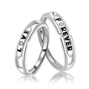 Förlovning bröllop Sterling Silver Justerbar storlek Ring Par Ringar Heart Crown Crystal Ringar Gratis Frakt Q2