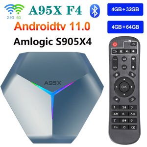 A95X F4 Android TV Box com G20 Voice Remote Control Amlogic S905X4 8K RGB Light Smart Android11.0 TVbox 4GB 32GB eMCP Plex media server 2.4G 5G Dual WIFI Bluetooth 2G 16G