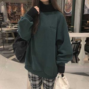 Hoodies kvinnor höst vinter trendig broderi koreansk stil enkel avslappnad kawaii ulzzang oversize kvinna kläder chic streetwear y200915