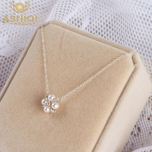 ASHIQI Natürliche Süßwasser Perle Clover 925 Sterling Silber Halskette für frauen Glück geschenk Q0531