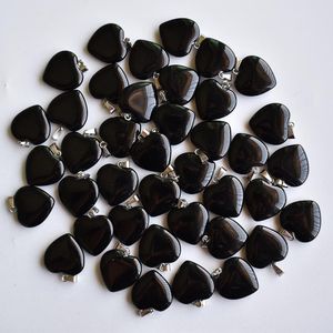 Naturstein-Anhänger, 20 mm, Herz, Liebe, schwarzer Obsidian, Anhänger, Chakren, Edelstein, passend für Ohrringe, Halskettenherstellung, sortiert