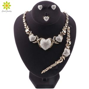 Fashion Gold Color Trendy Crystal Heart Shape Necklace Bracelet Earrings Ring Women Fine Jewellery Christmas Present Girl gifts H1022