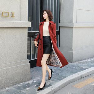 여성 트렌치 코트 윈드 브레이커 미들 롱 2021 봄 기질 패션 한국어 오버 코트 캐주얼 코트