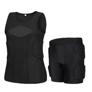 Men Honeycomb Knee Pads Anti-collision Vest T-shirt Short Set Quick Dry Tee Tops Trousers Apparel Sportswear For Workout Football Trainn