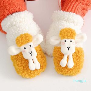 Five Fingers Gloves INS Winter Sheep Hanging Neck Female Mittens Thick Double Layer Lamb Velvet Student Warm Cute Plush