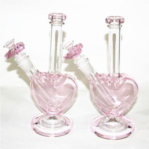 Herzförmige Glaswasserpfeifen Bongs Wasserpfeifen mit rosa Liebesherzen Räucherschale 14 mm Joint Oil Rigs Terp Slurper Quartz Bangers