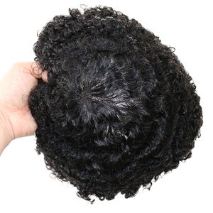 Curly 360 Wavy 100% Naturligt hår Toupee för Blackmen African American Wig 10mm Lace Base Slitstarka Män Byte