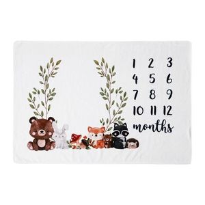 1Pc Baby Monthly Record Growth Milestone Blanket Newborn Cute Animal Pattern Cloth 210309