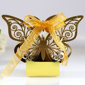 Bevorzugung Holder 10pcs/Set DIY Butterfly Laser Cut hohlkutschen Gefälligkeiten Box Geschenke Candy Boxes mit Band Hochzeit Event Party Vorräte