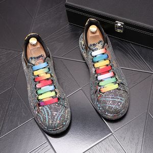 New Men's Designer Sier Rhinestone Shoes Causal Flats Moccasins Male Thick Bottom Rock Hip Hop Crystal Sneakers Men Loafers