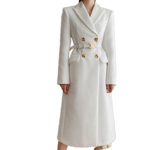 Zima wełniana płaszcz kobiety eleganckie białe zagęszczanie ciepłej kaszmirowej wełny łączy odzież odzieży moda długi płaszcz styl