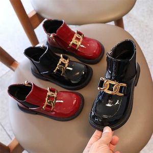 Autumn Winter Fashion School Girls Boots Metal Exquisite Decoration Kids Short Martin Children Shoes E09113 211227