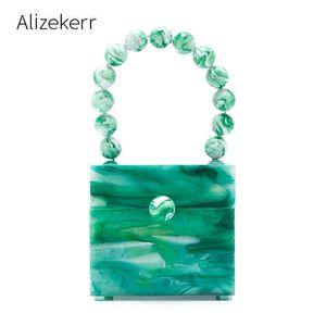 Evening Bags Acrylic Box Evening Clutch Bag Women Luxury Stone Pattern Beaded Hard Handbag Ladies Designer Green Party Purse Dinner 220315