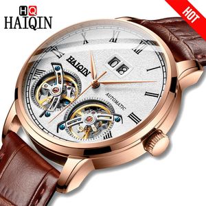 Haiqin Mężczyźni Zegarek Mechaniczny Luksusowy Zegarek Biznesowy Frosted Tourbillon 50m Wodoodporny Mężczyzna Wrist Watch Reloj Mecanico de Hombres Q0902