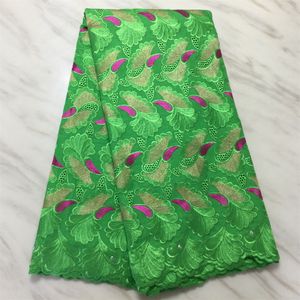 5Yards/Lot Top Sale Green African Cotton Fabric Polyester Embroidery Swiss Voile Lace Match Rhinestones For Dressing PL15114