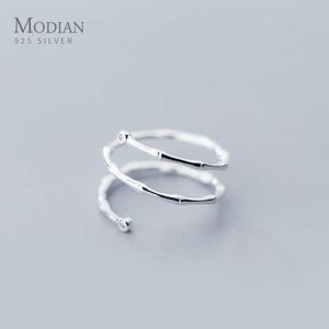 Mode 925 Sterling Silver Minimalistiska Slub Ringar För Kvinnor Öppna Justerbar Finger Ring Plant Fine Smycken 210707