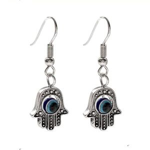20Pair Alloy Dangle Earrings, 35x12.8mm Antique silver Fatima Hand EVIL EYE & Fishhook Ear Wire For Men And Women Jewelry Fashion Accessories