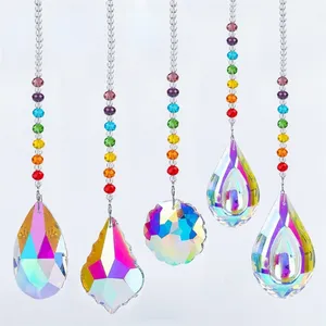 Kolorowe Kryształy Szklane Wisiorki Żyrandol Szycie Pryminy Wiszące Ornament Octogon Chakra Crystal Home Biuro Ogrodowa Dekoracja