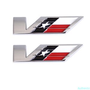 2x Chrome Texas V Logo Car Fender Decoration Door Rear Emblem Stickers for ESV CTS-V STS-V ATS-V XLR Accessories