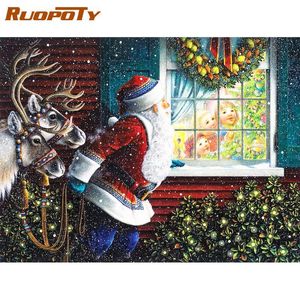Målningar Ruopoty Frame Santa Claus ger gåvor DIY Målning med siffror Unik Julklapp Hem Väggkonst Bild Akrylduk