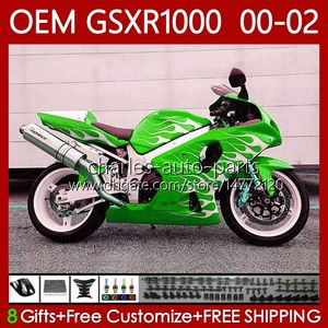 Suzuki GSX-R1000 1000CC K2 2001-2002 Bodywork Green Flames 62NO.156 GSXR-1000 GSXR 1000 CC GSXR1000 00 01 02 GSX R1000 2001 2002 2002 페어링 사출 금형