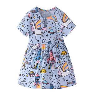 Atlama Metre Bebek Kız Yaz Unicorns Elbise Marka Kız Rockets için 100% Pamuk Prenses ES Çocuk Giyim Vestidos 210529