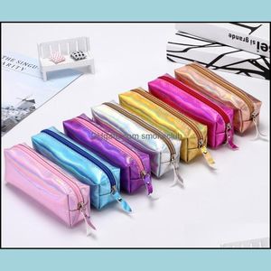 Fodral Bags Office Business Industrial Iridescent Laser Case Kvalitet PU Tillbehör Stationery Present Pencase Cute Pencil Bag Box School Tool