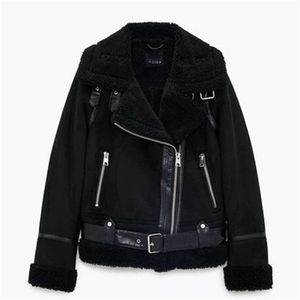 Faux Fur Couro Jaqueta Mulheres Casaco de Lã Inverno Recepção Motocicleta Casacos Vintage Camurça LambSuol Casacos Soltos Outwear Mulheres Casaco Mulheres 210927