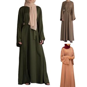 Casual Klänningar Kvinnor Turkiet Arabisk Muslim Eid Abaya Dubai Maxi Dress Flare Långärmad Solid Färg Islamisk Kaftan Hijab Slips Midja Robe