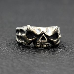 Anelli a grappolo Anello teschio fatto a mano retrò da uomo Carino Grim Reaper Gothic Plaid Punk Motorcycle Jewelry