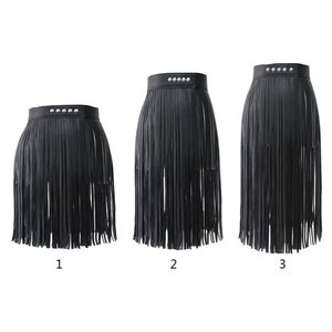 Kobiety Wysoka Talia Faux Skórzana Fringe Tassels Spódnica Body Uprząż Z Przyciskami Snap Halloween Party Punk Rock Costume Clubwear 210310