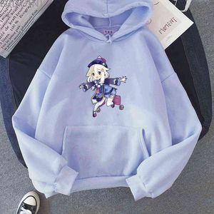 Genshin impacto kawaii hoodies mulheres roupas adolescentes qi impressão fofa 2021 solta estética casual streetwears carton y0820